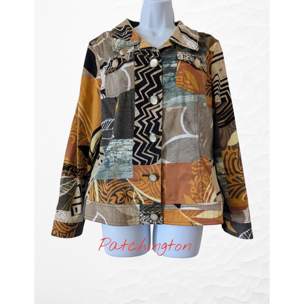 Patchington Patchwork Print Jacket Stretch Button… - image 1
